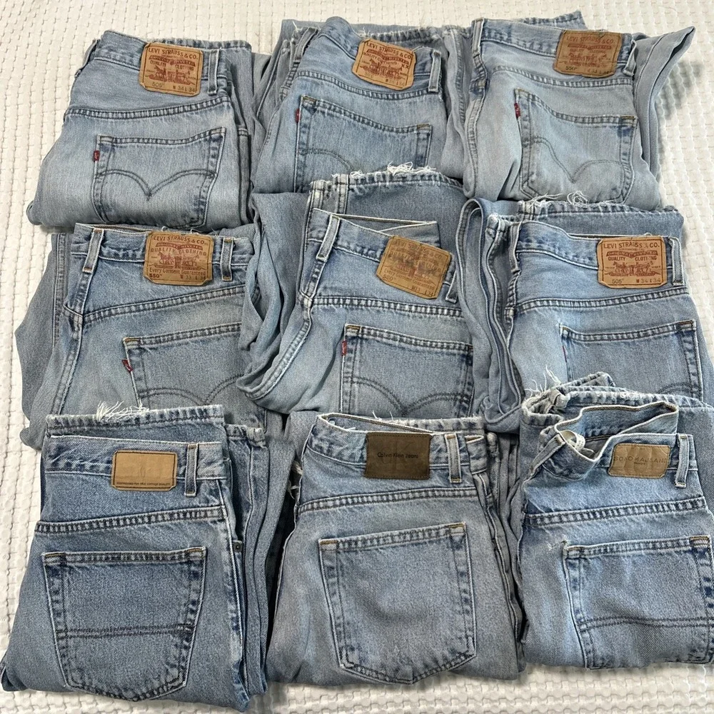 Lot Of 9 Men's Vintage Y2K Distressed Grunge Light Wash Jeans 34x34 Levi's